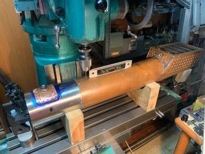189 The Overall Setup for Drilling and Tapping the Cylinder Saddle to the Smokebox Shell.jpg
